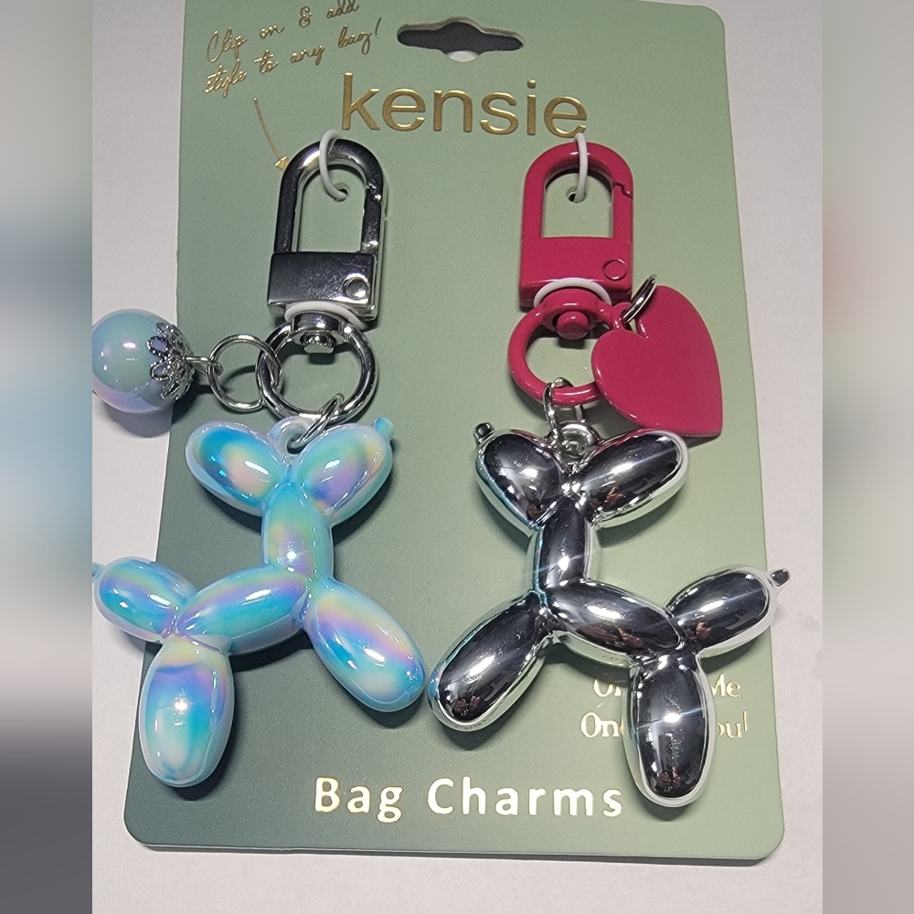 Balloon Dog Bag Charms in Blue and Silver